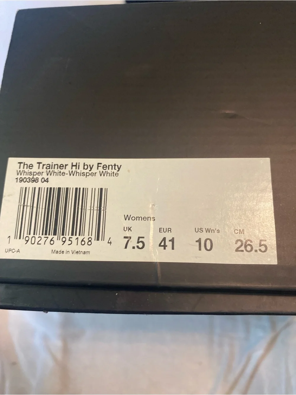 Fenty X Puma Wmns Trainer High Whisper White Leather Rare Size 10 w/box & Bag